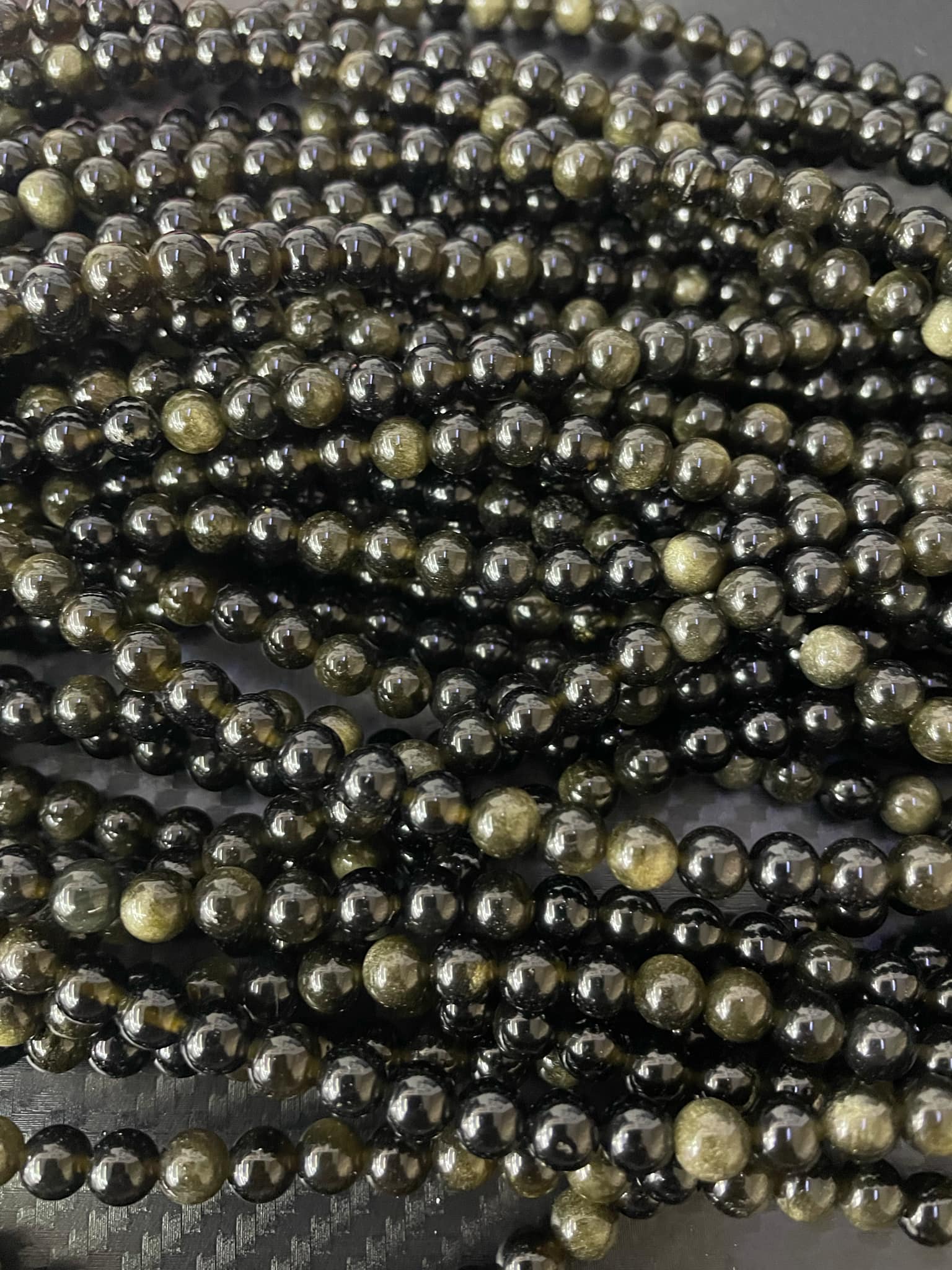 Fil d'obsidienne dorée, boules de 6 mm