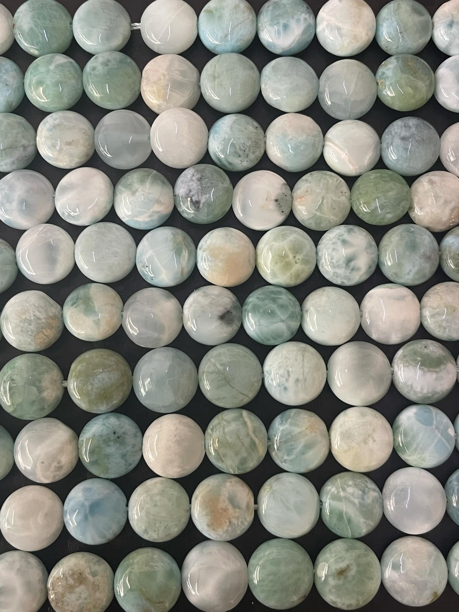 Larimar 10mm rund , flach