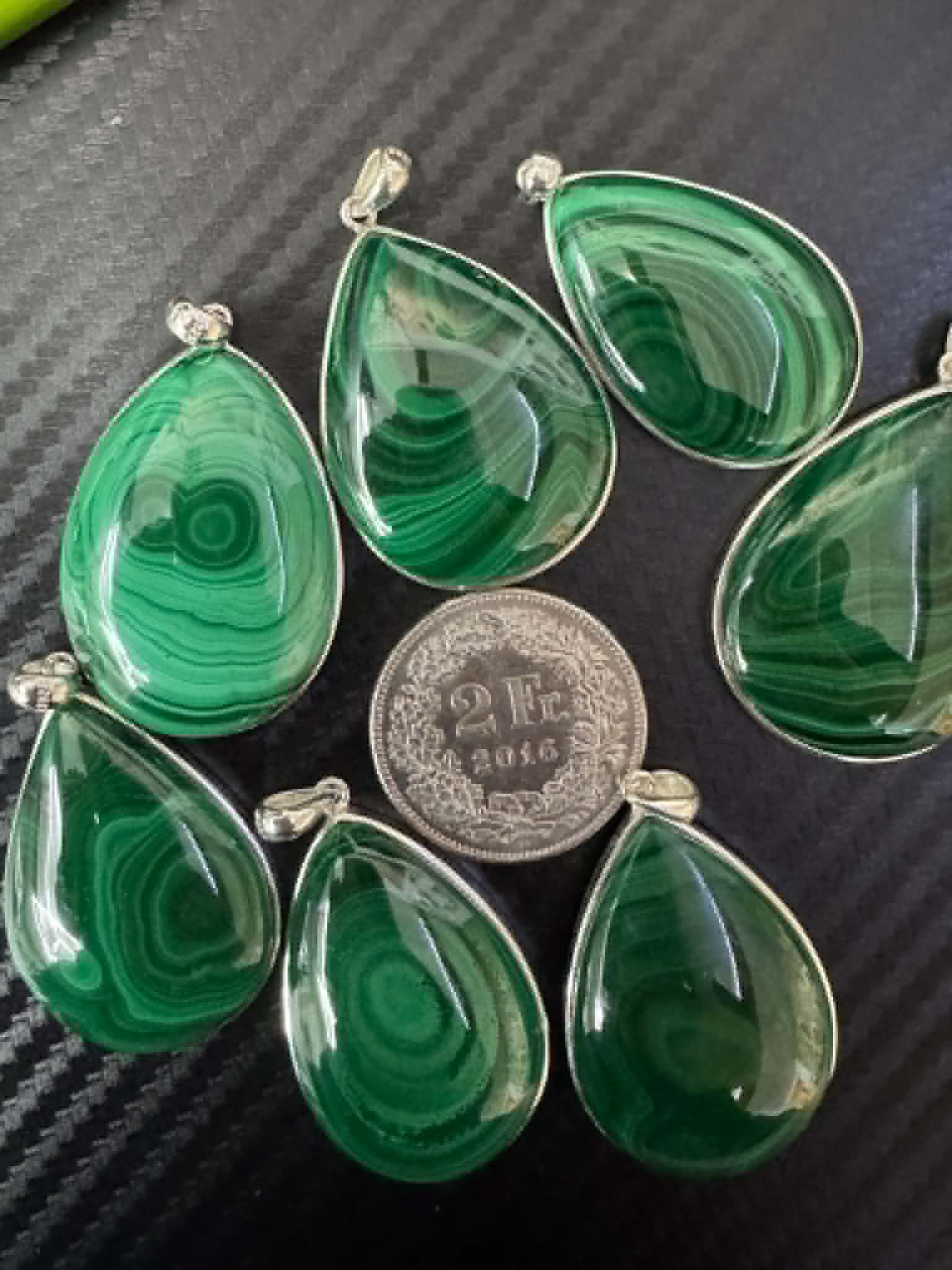 Pendentif en malachite, argent 925, ovale grand format,