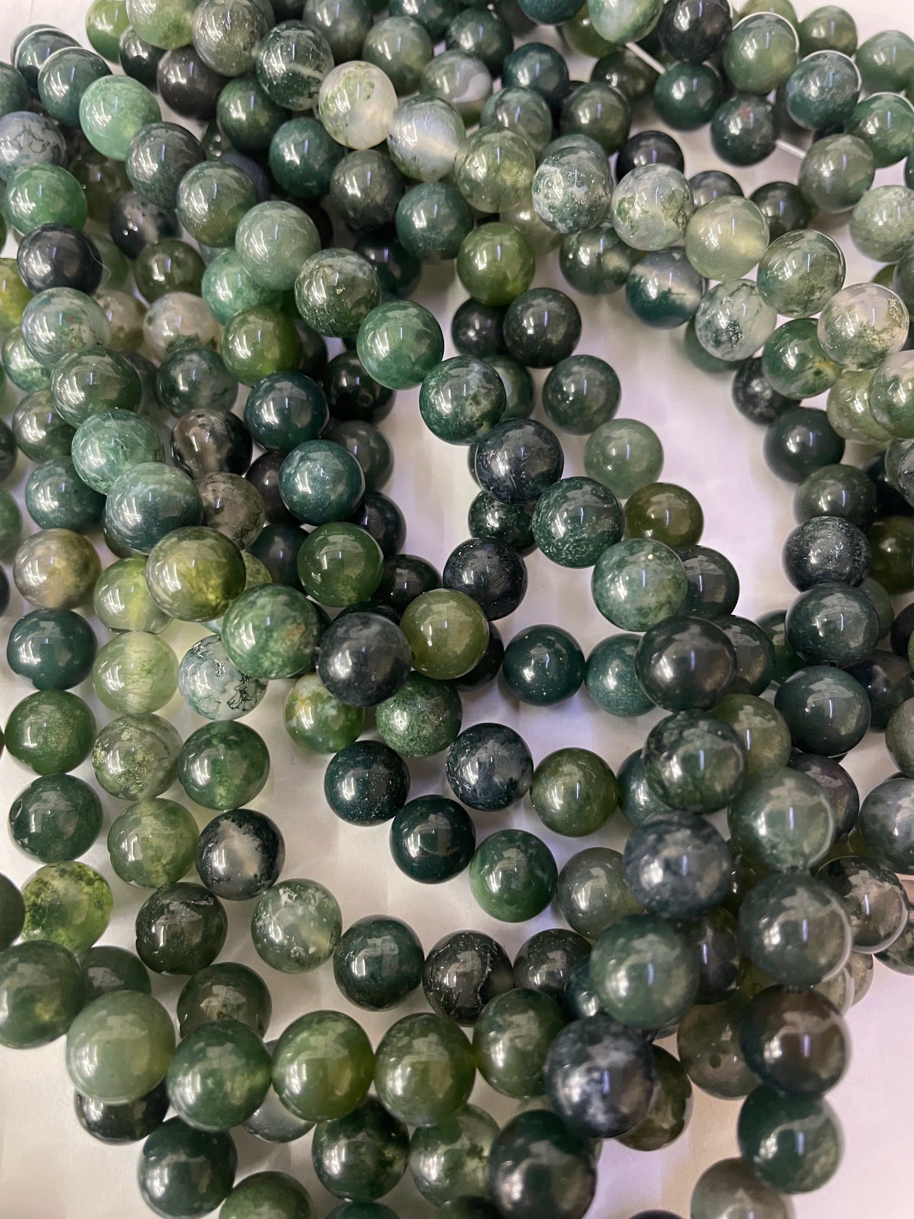 Fil de perles d'agate mousse de 8 mm