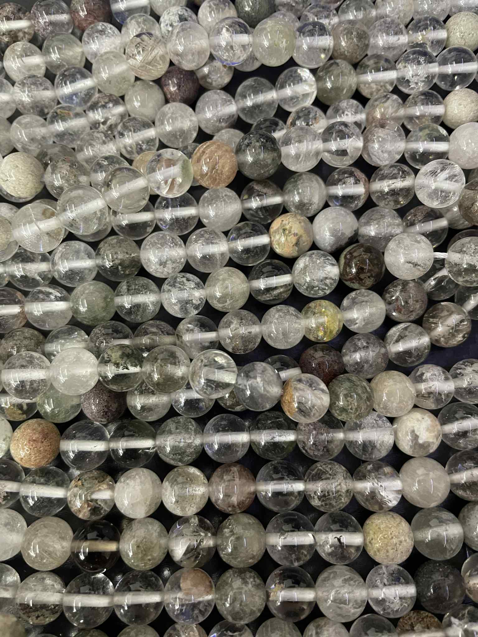 Fil de perles en quartz fantôme env. 8 mm
