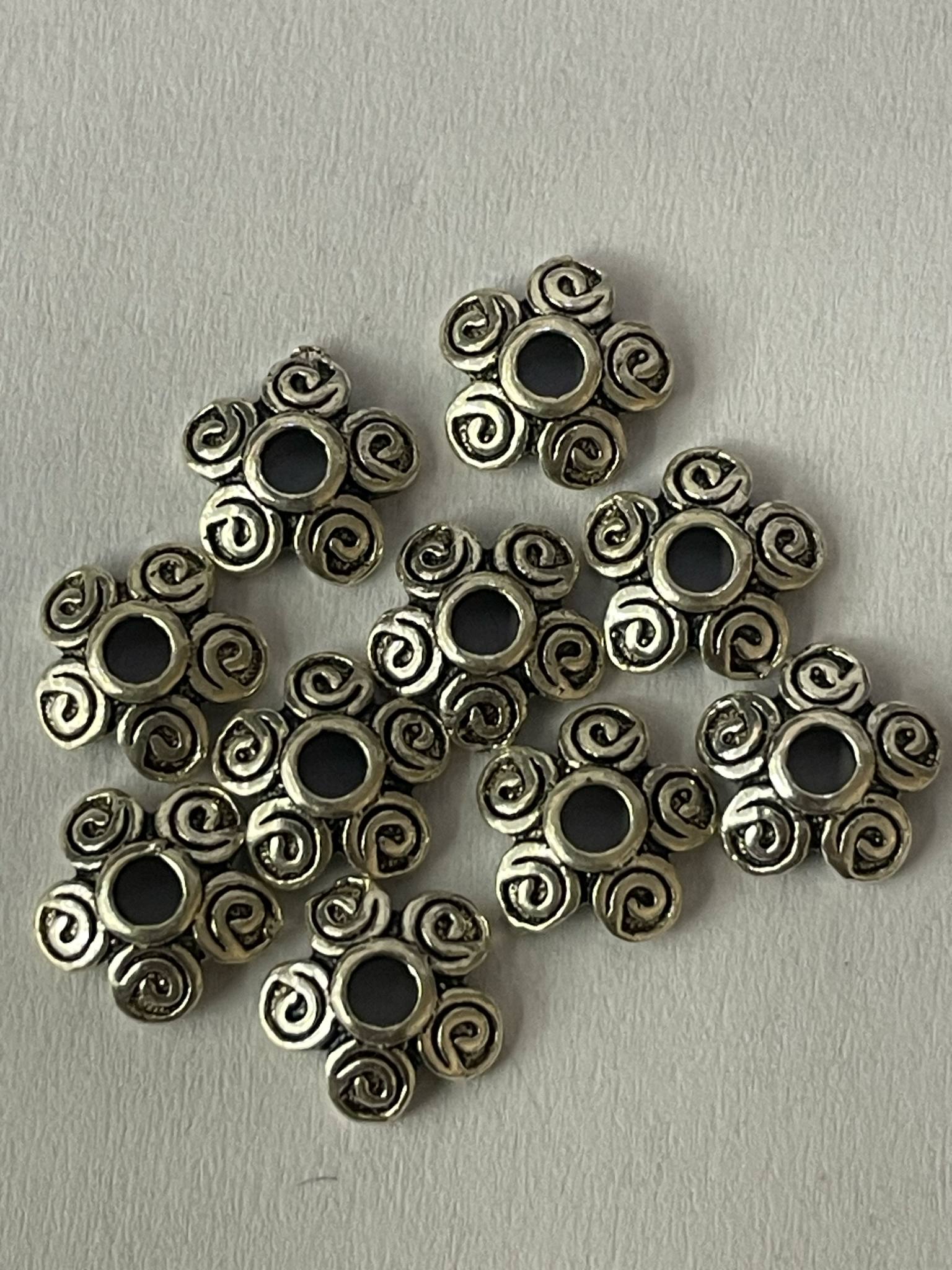 10 Stück Silberkappen 925 ca. 7mm Blume Bali dick