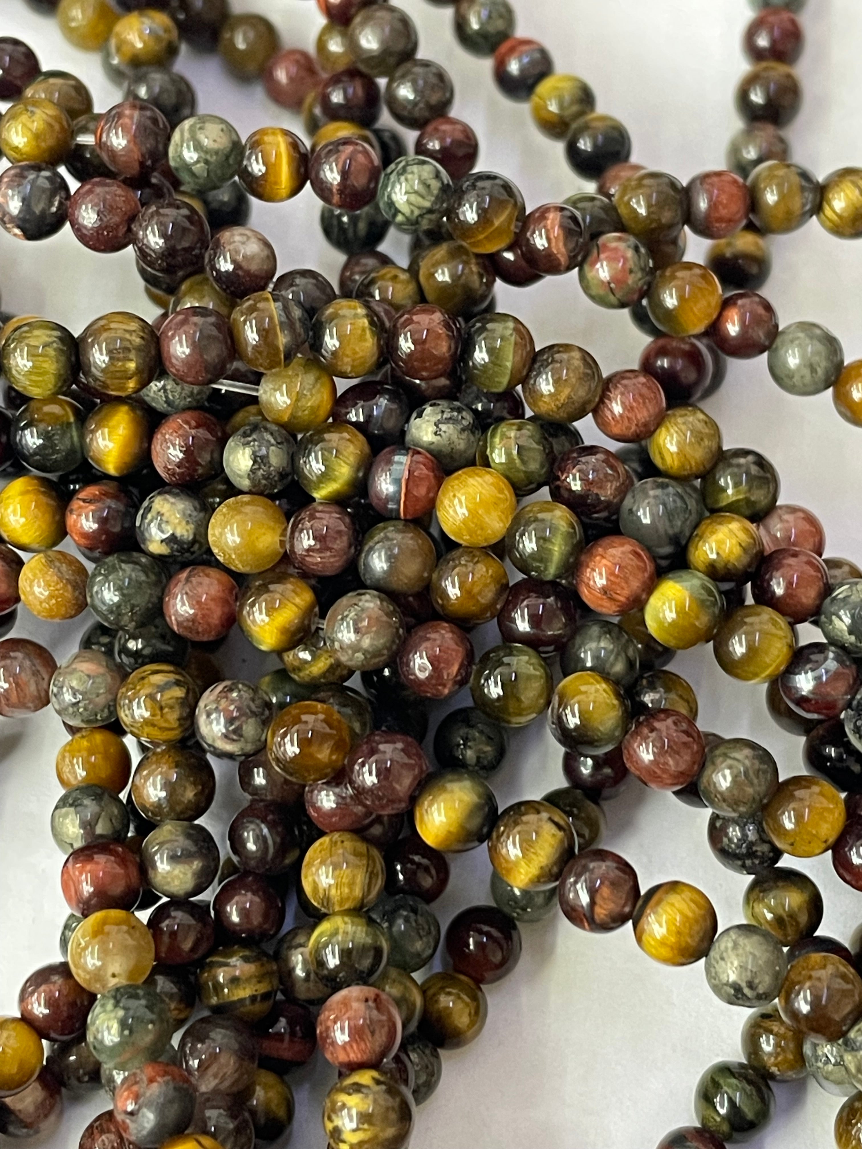 Fil de perles mixte œil de tigre de 4 mm