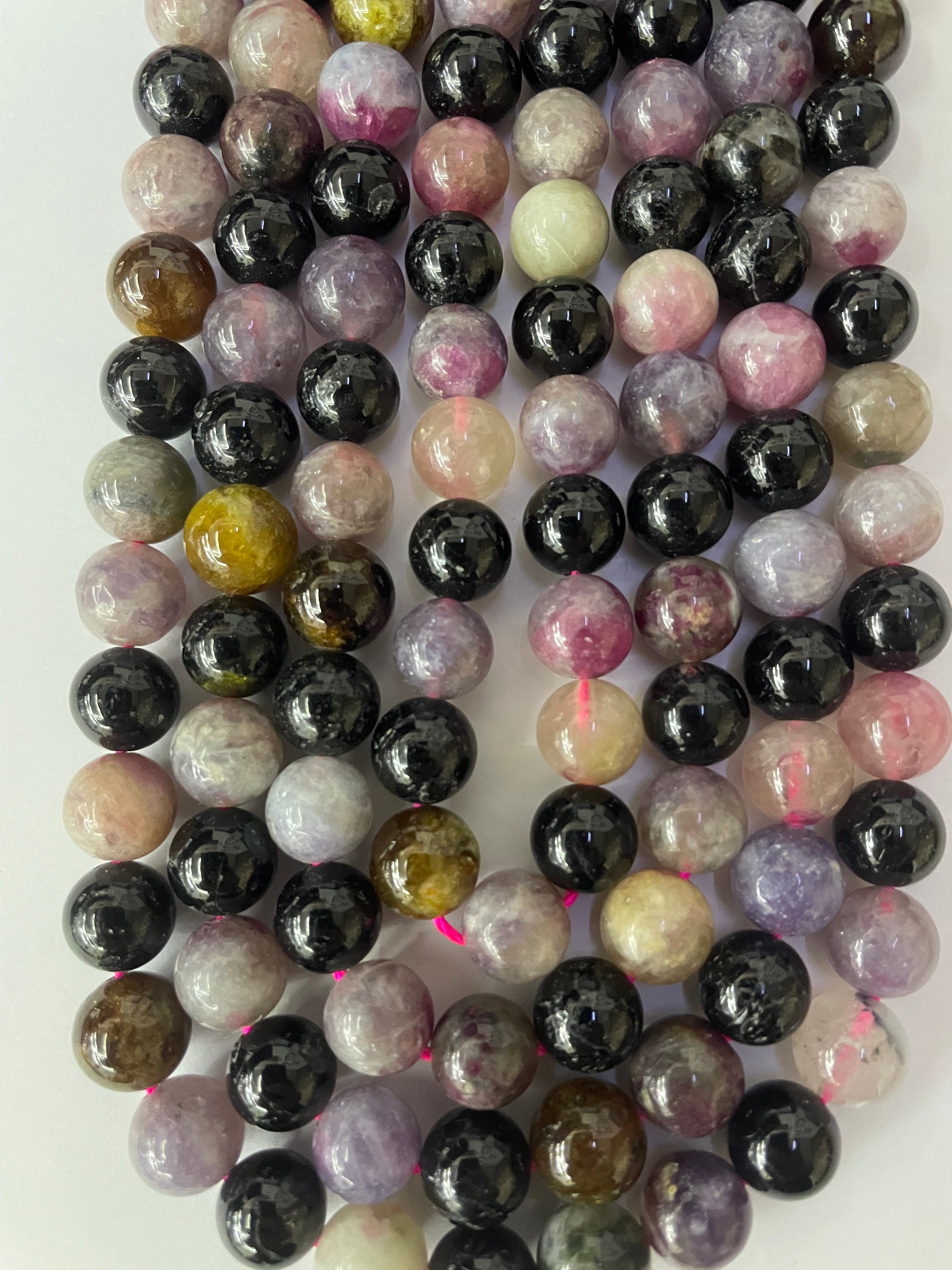 Fil de perles de 8 mm de couleur tourmaline