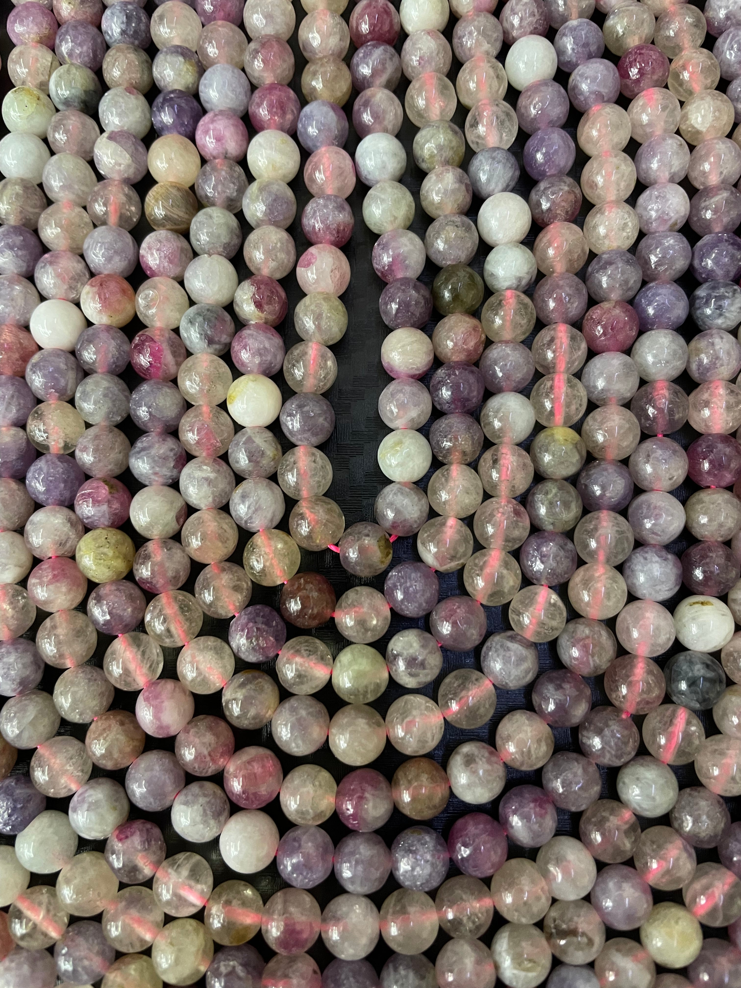 Turmalin Rot mit Lepidolith 8mm Kugelstrang