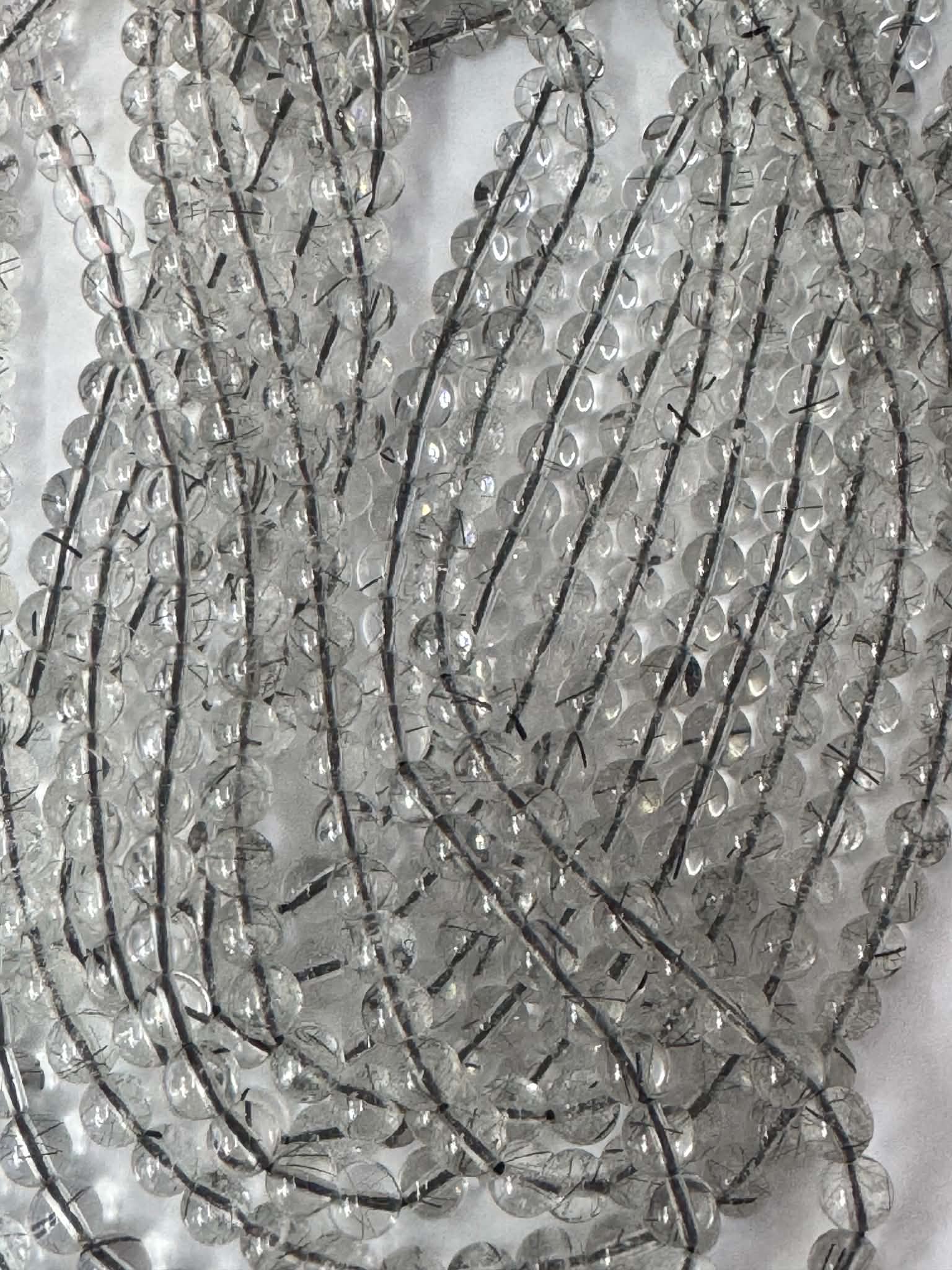 Quartz tourmaliné, perles rondes 6 mm, qualité A.