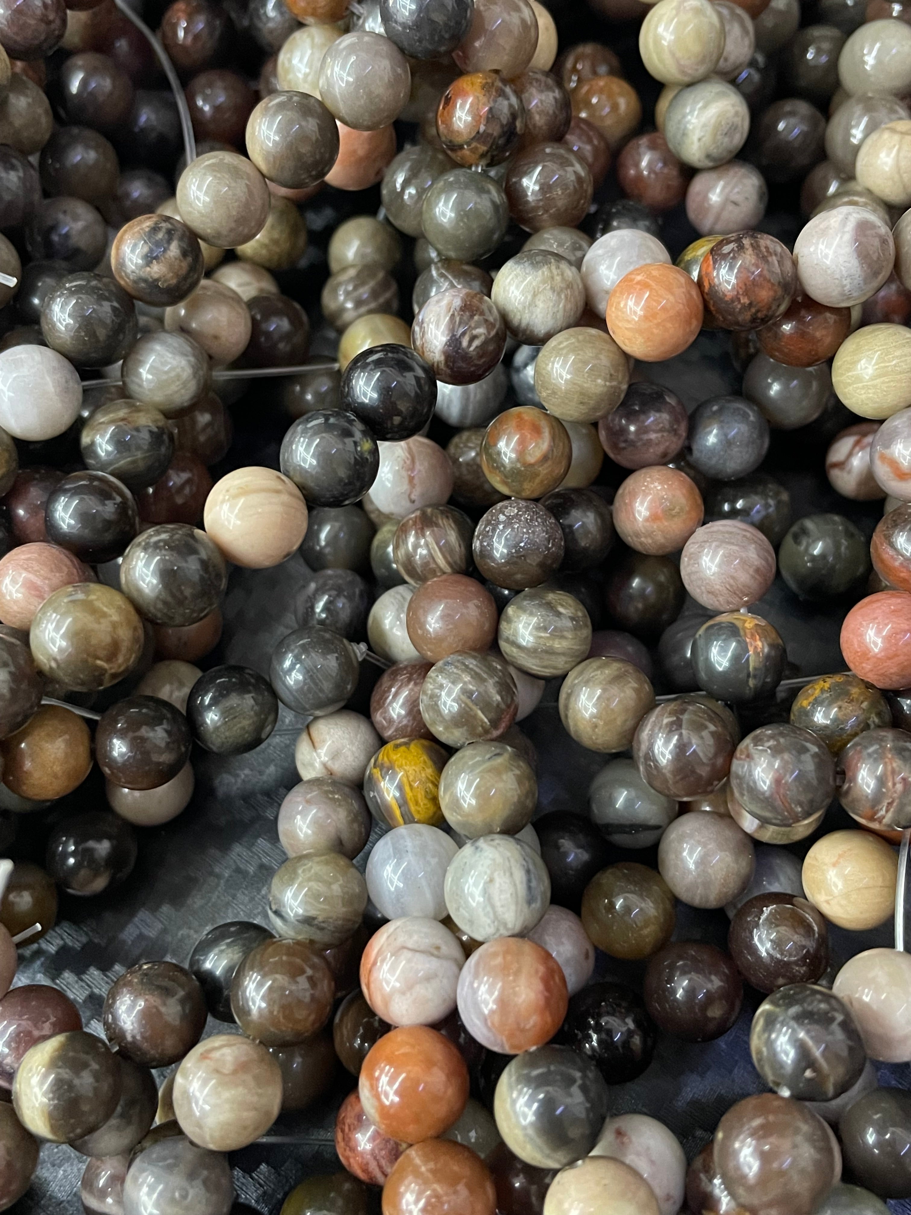 Perles de bois pétrifié de Myanmar, 8 mm