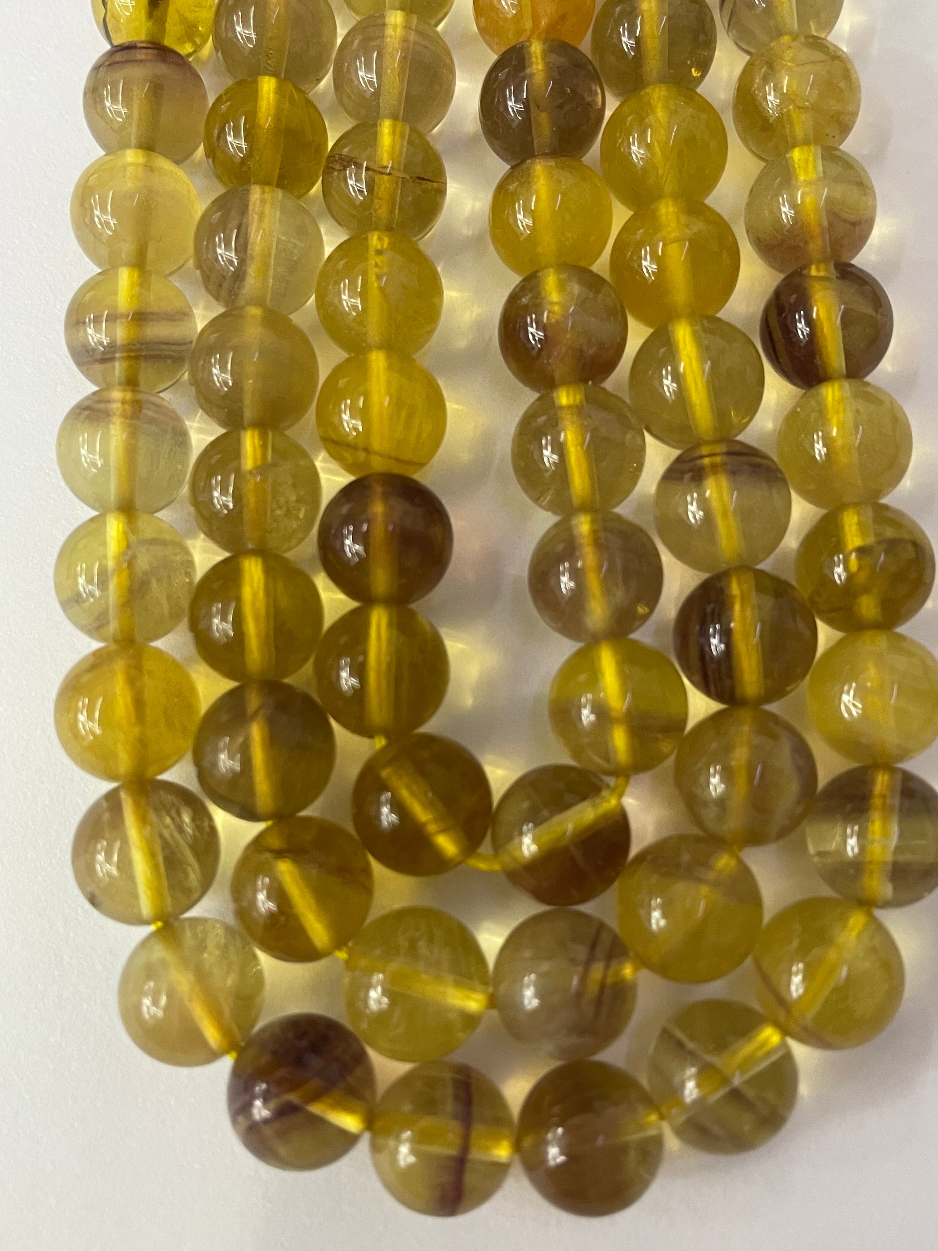 Fil de perles de fluorite jaune 8 mm RARE
