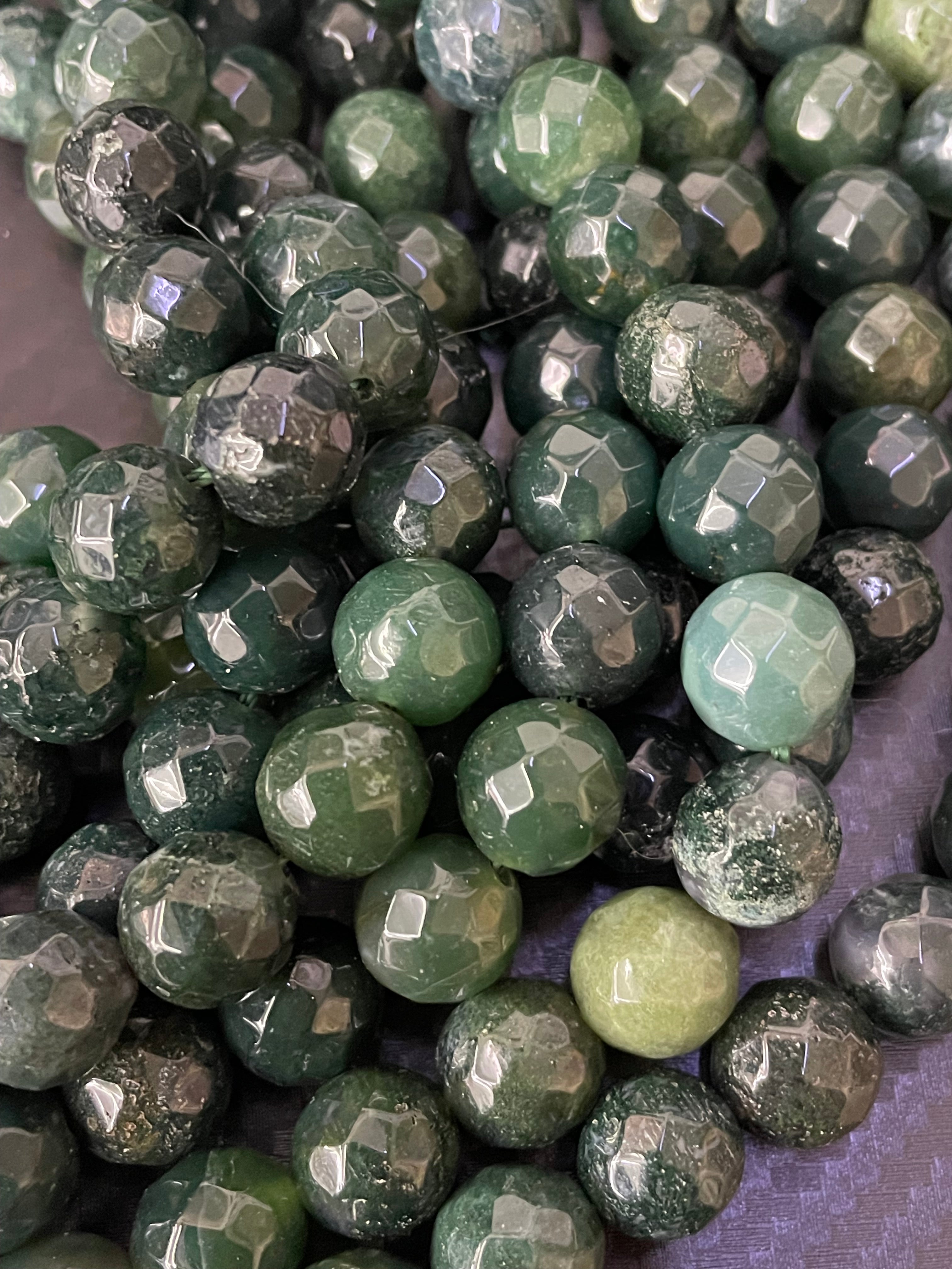 Agate mousse facettée 10 mm