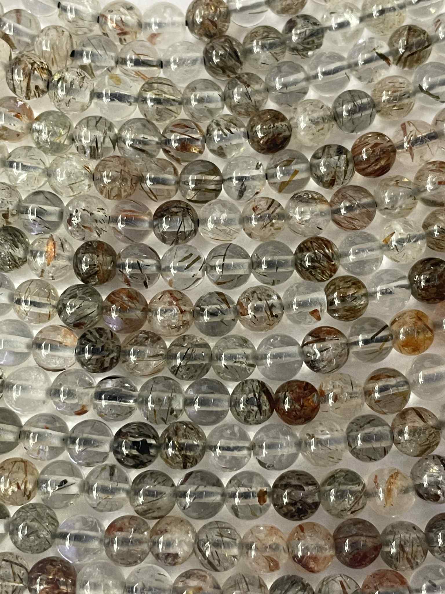 Tourmaline - Quartz rutile 4 mm, fil de perles rondes