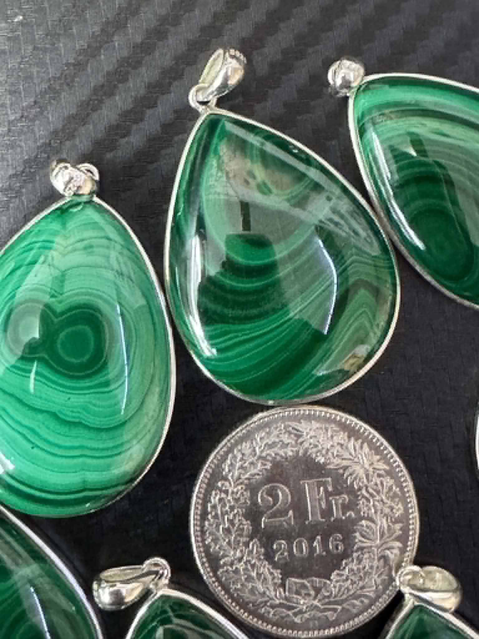 Pendentif en malachite, argent 925, ovale grand format,