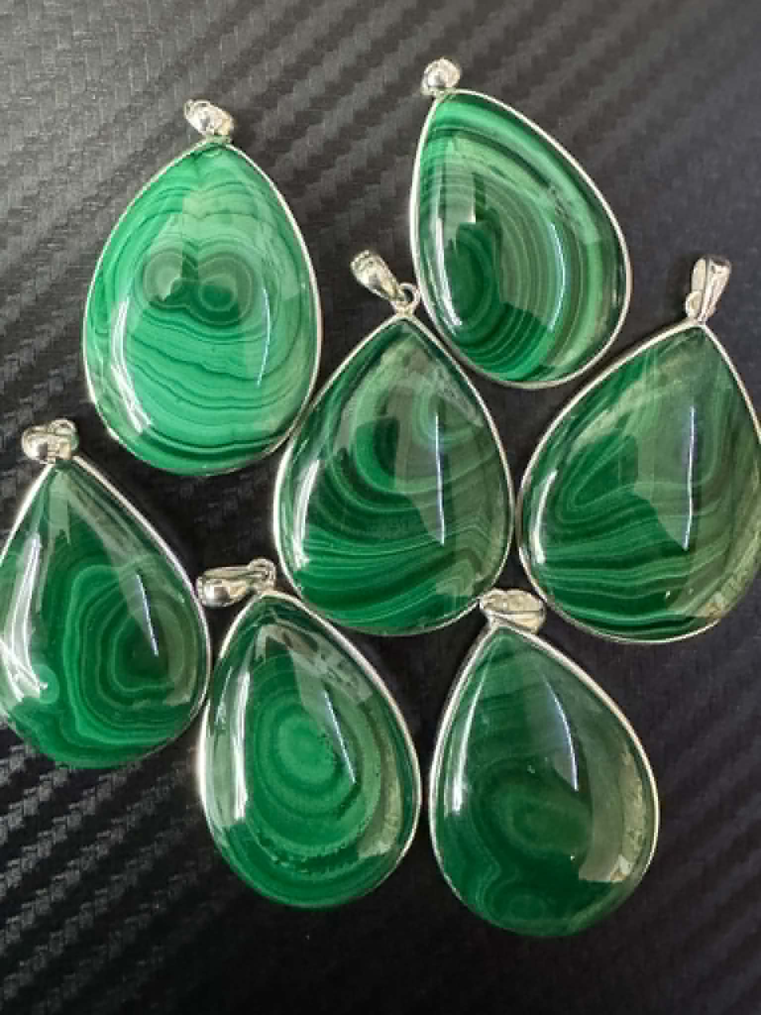 Pendentif en malachite, argent 925, ovale grand format,