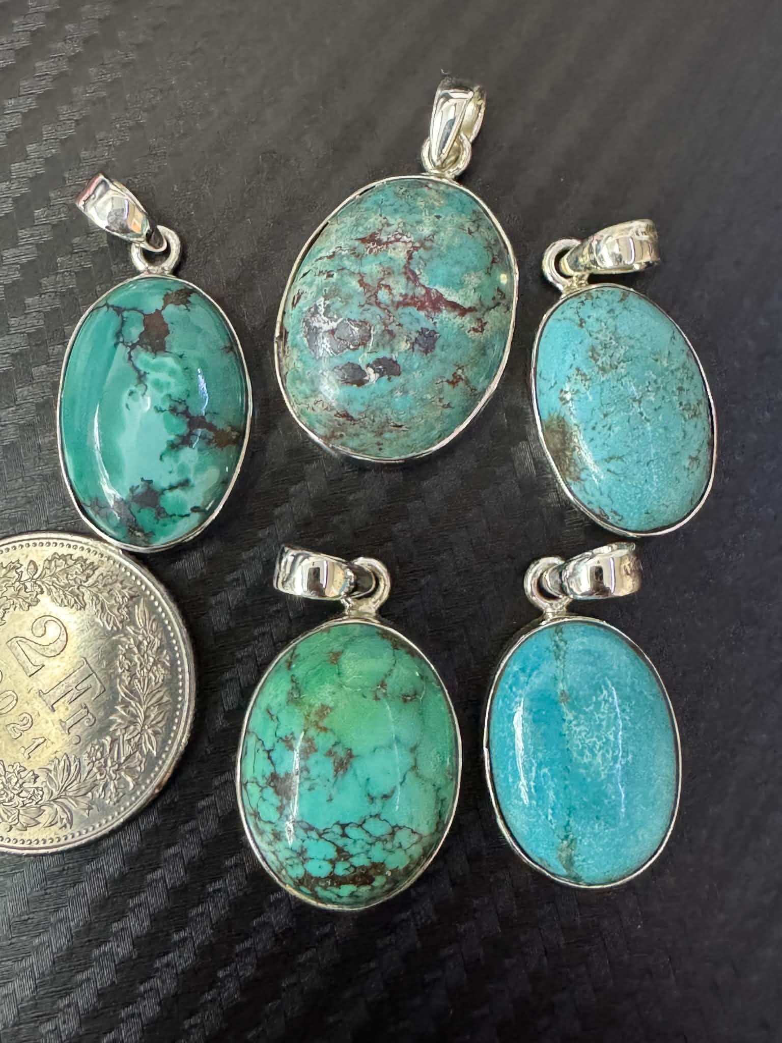 Pendentif ovale en turquoise du Tibet en argent 925