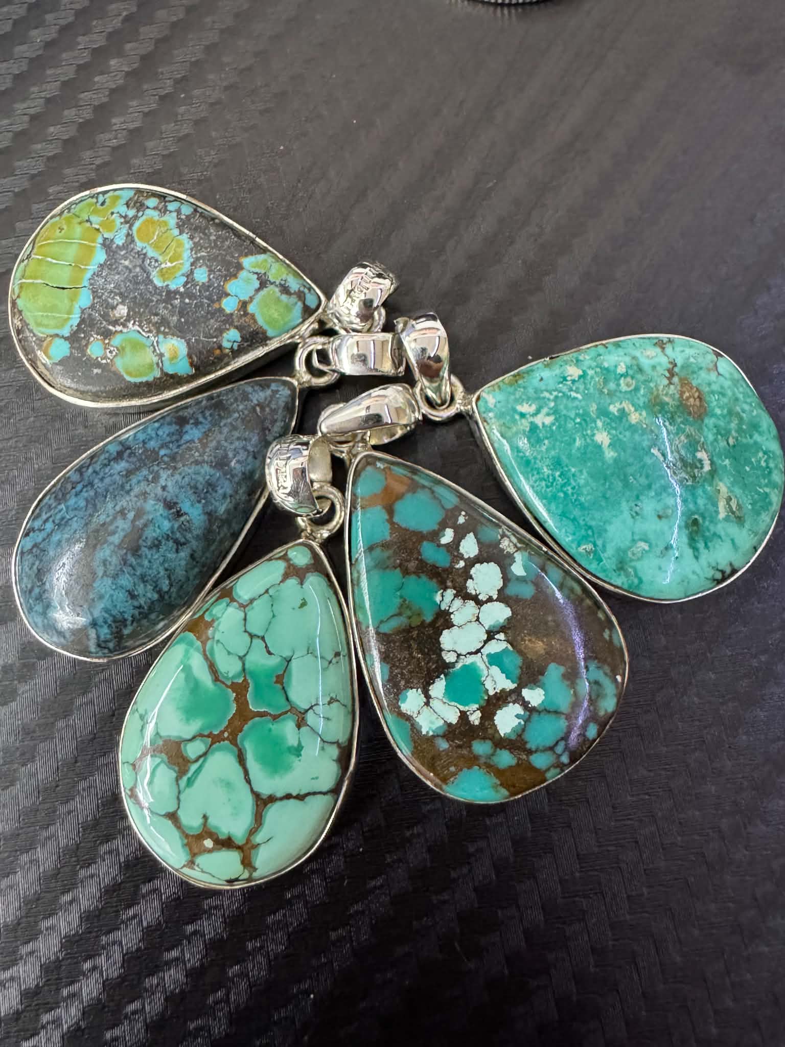 Pendentif en turquoise du Tibet en forme de goutte en argent 925