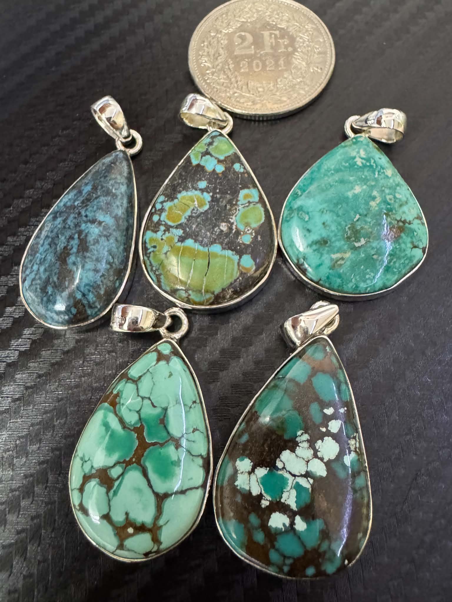 Pendentif en turquoise du Tibet en forme de goutte en argent 925