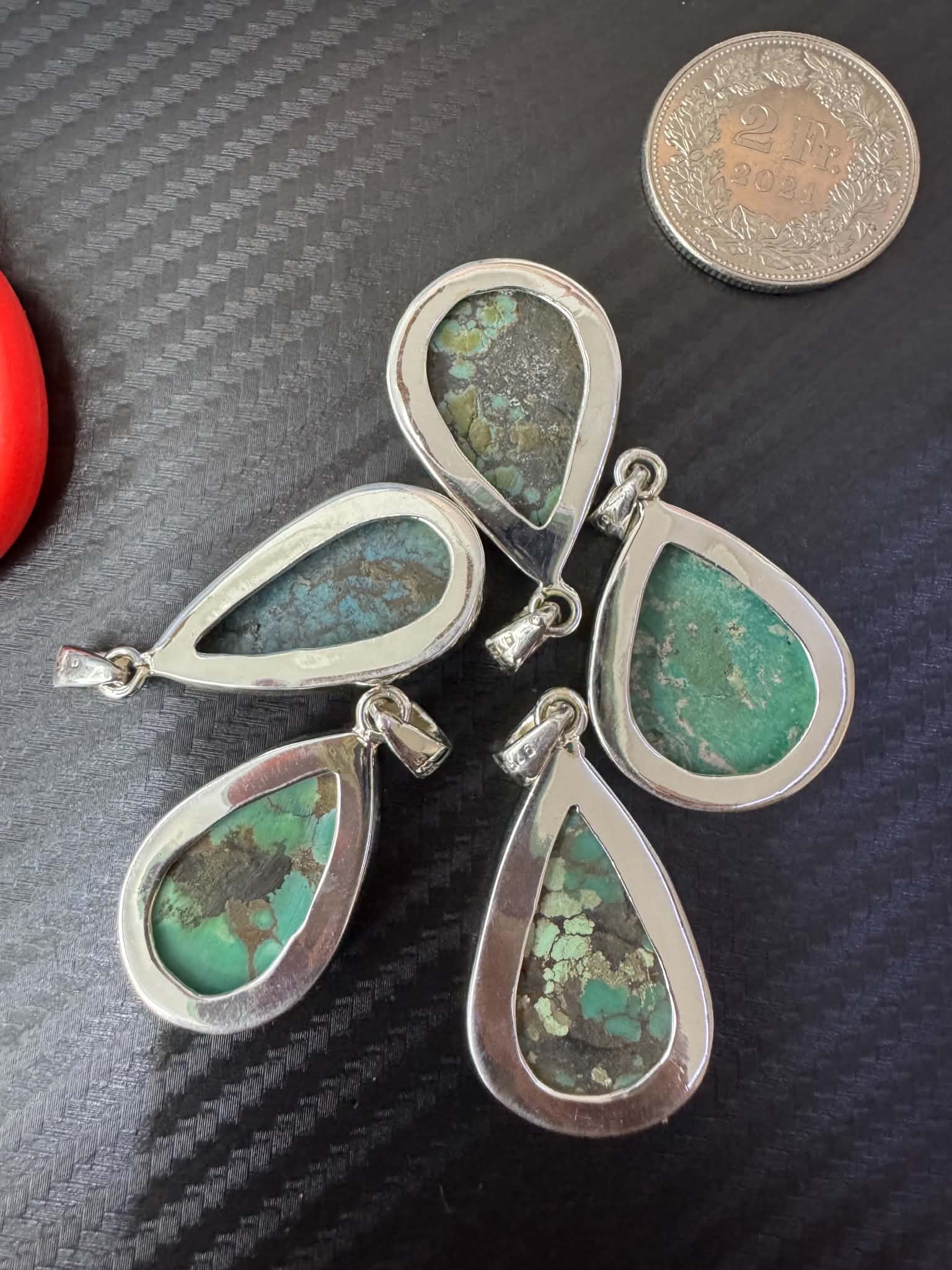 Pendentif en turquoise du Tibet en forme de goutte en argent 925