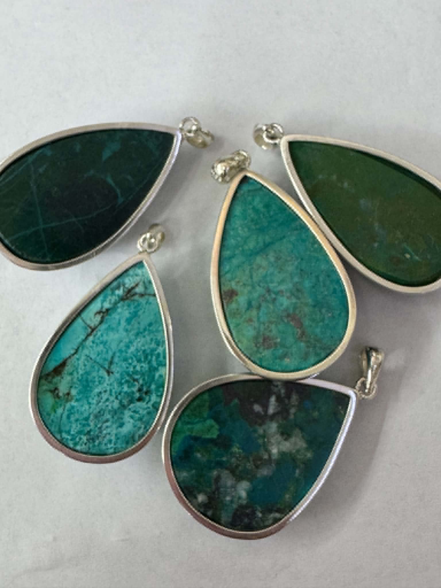 Pendentif en chrysocolle, argent 925, forme goutte, grand format