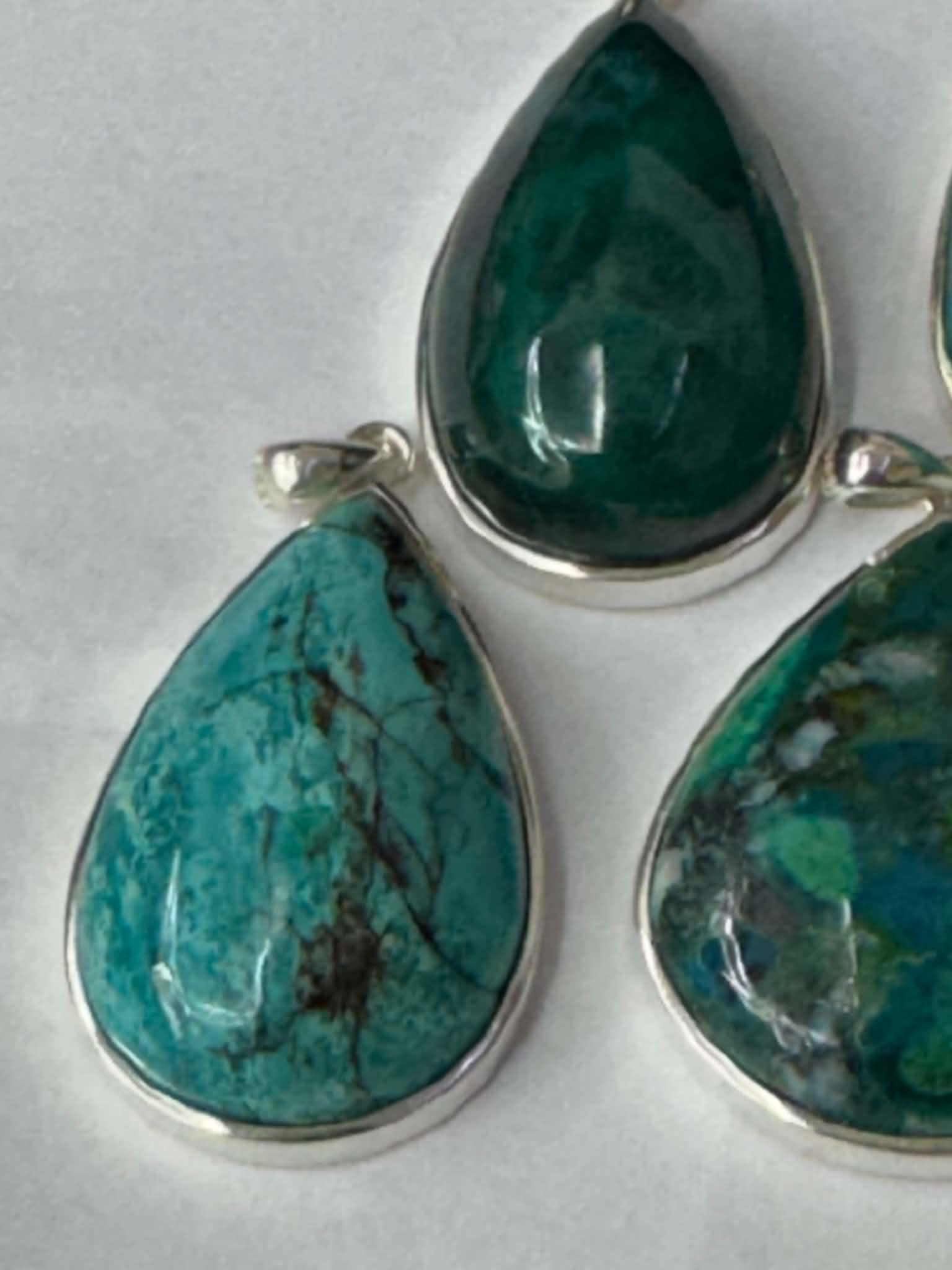 Pendentif en chrysocolle, argent 925, forme goutte, grand format