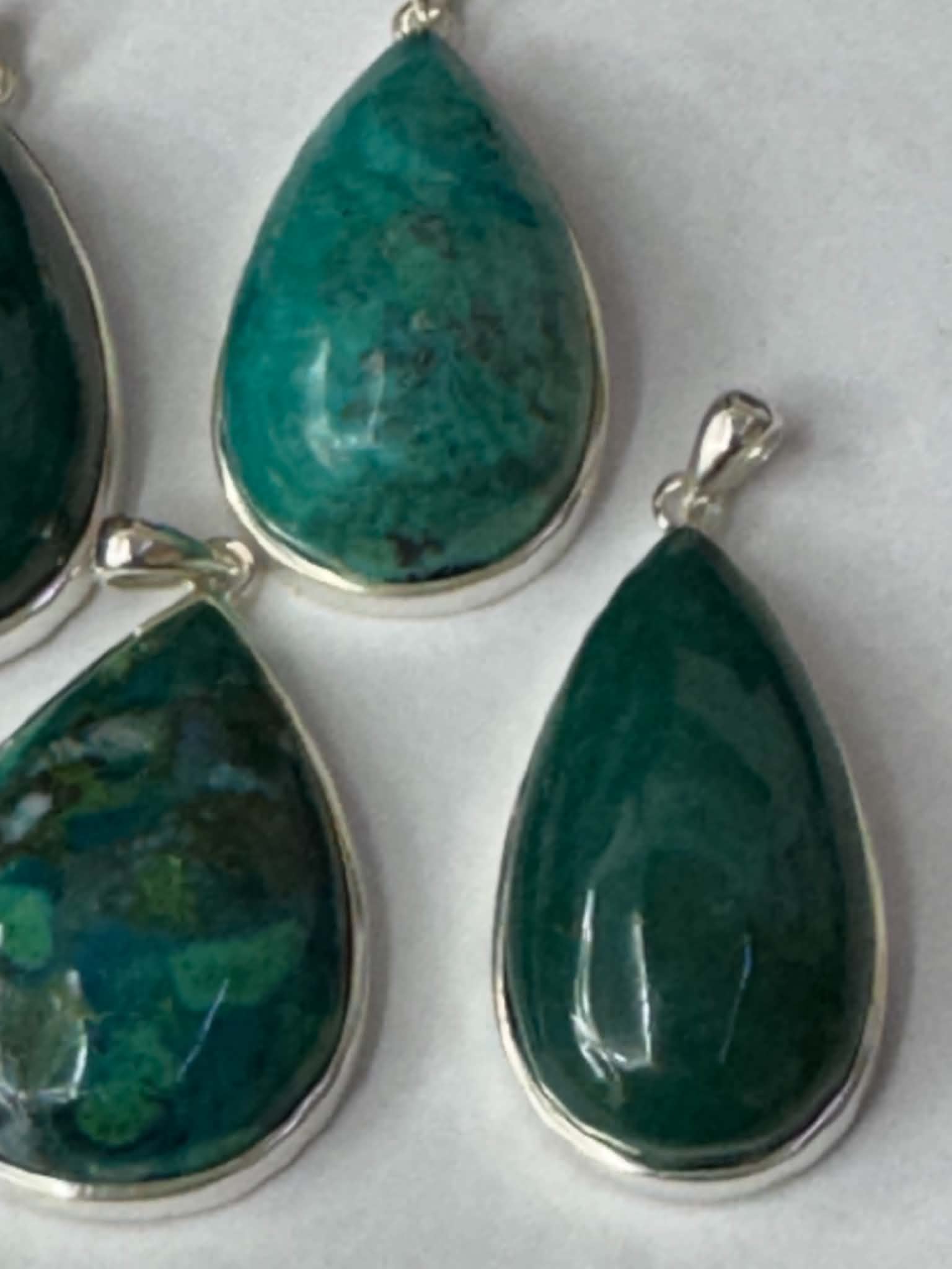 Pendentif en chrysocolle, argent 925, forme goutte, grand format