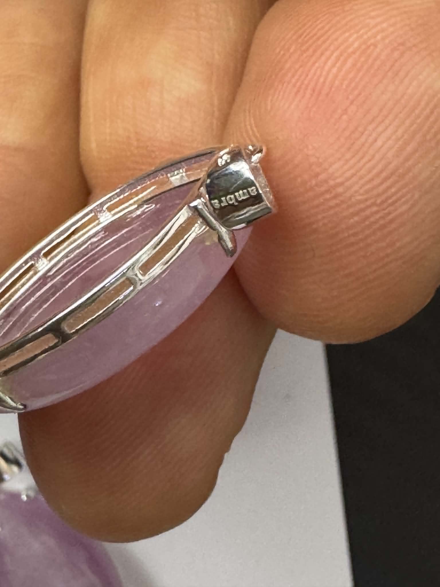 Pendentif en kunzite, forme allongée, argent 925, avec poinçon de responsabilité AMBRA