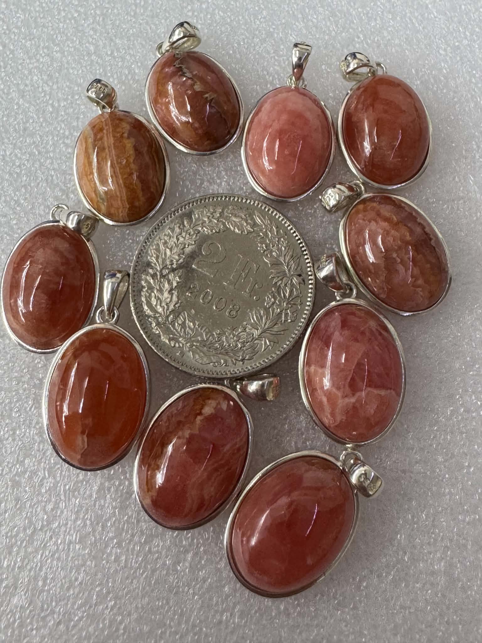 Pendentif en rhodochrosite, argent 925 TOP