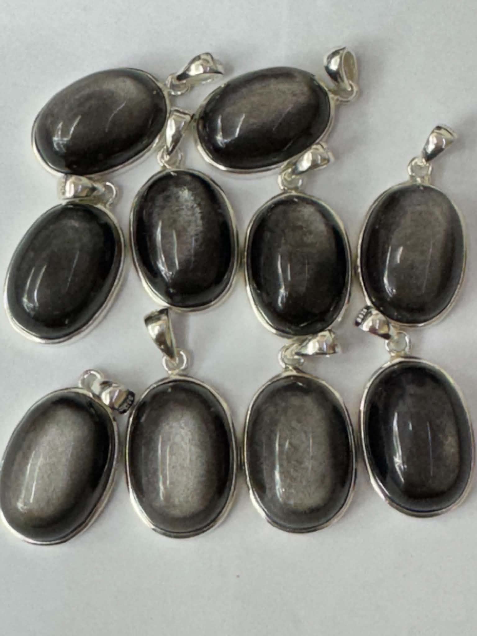 Pendentif en obsidienne argentée, argent 925