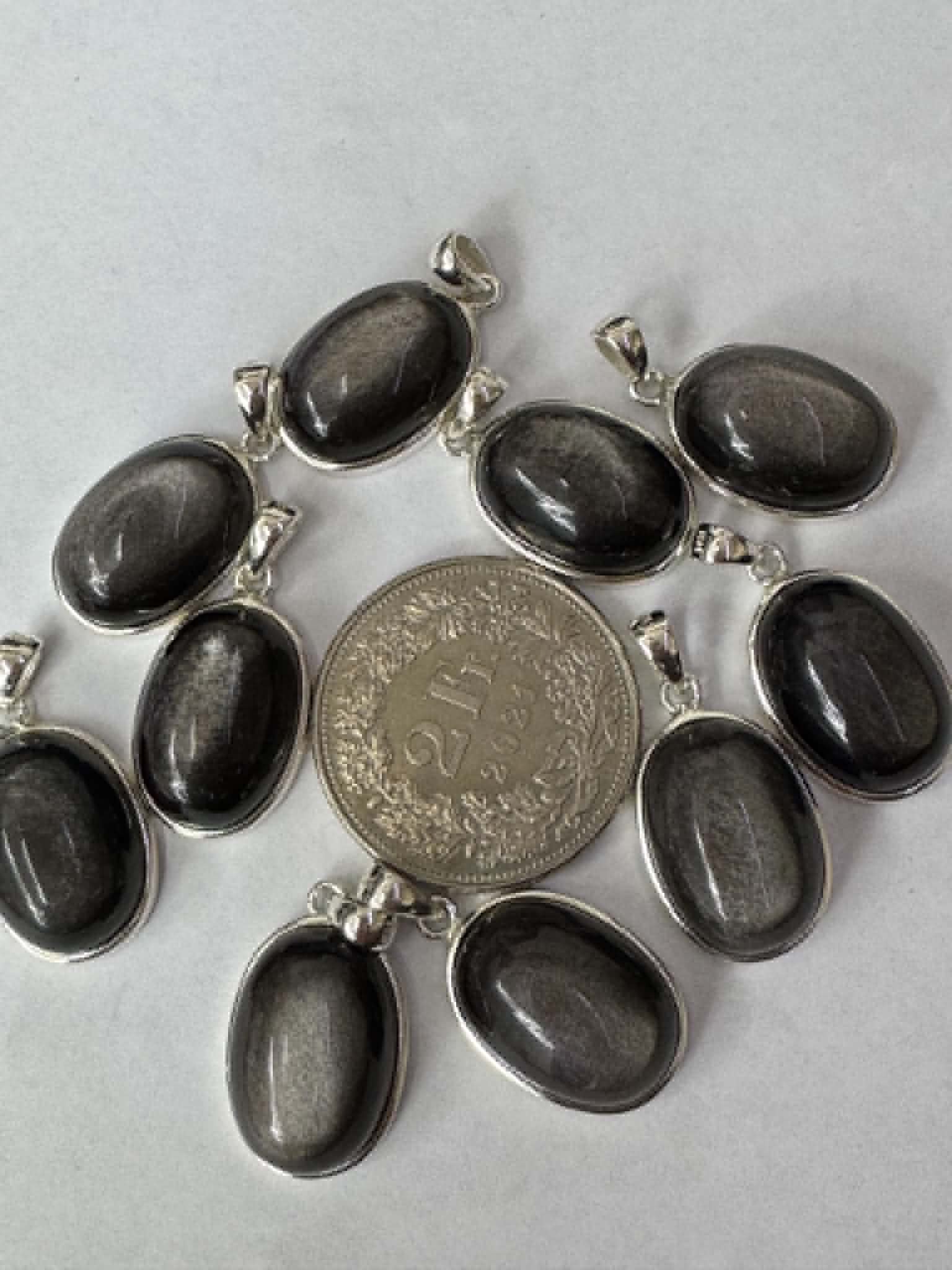 Pendentif en obsidienne argentée, argent 925