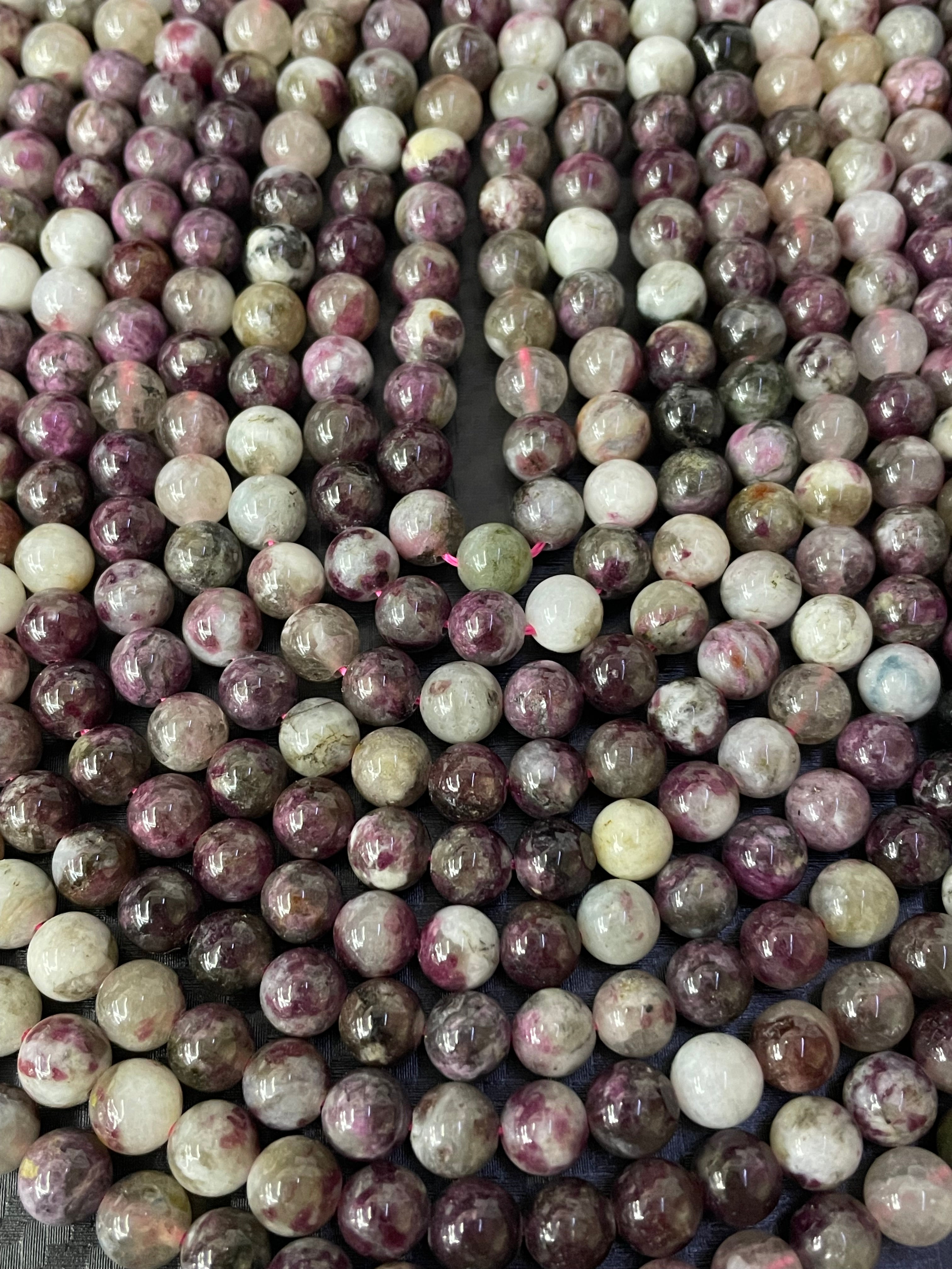 Turmalin rot mit Quarz 10mm Kugelstrang